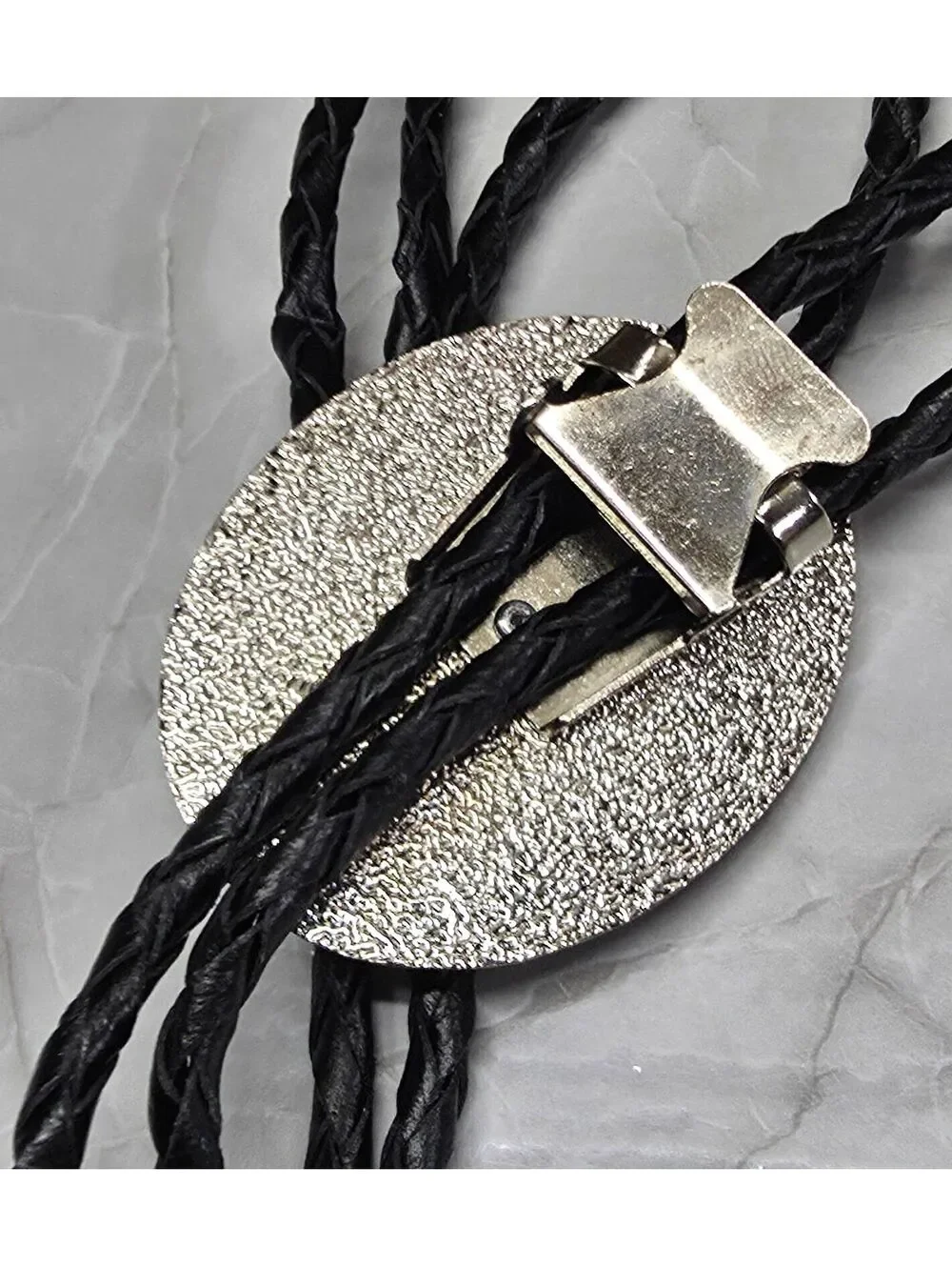New Western Black Braided Cord Bolo Tie Oval Cabachon Eagle Silver Tone Cowboy